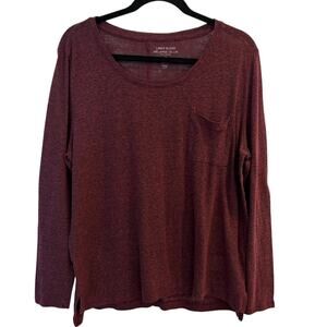 GAP Linen Blend Heather Maroon Burgundy Long Sleeve Pocket Tee Top Large